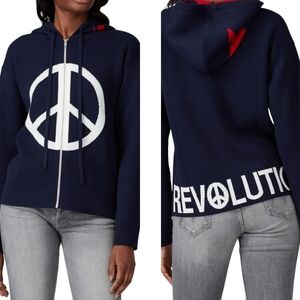 Victor Alfaro Peace Sign Revolution Zip Up Hoodie Sweatshirt Navy Blue Small